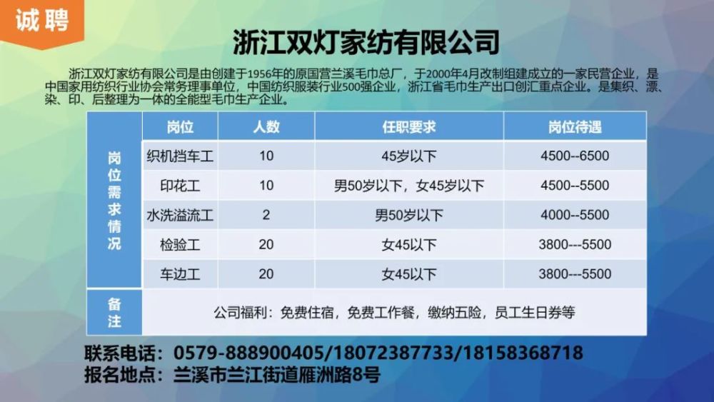 兰溪最新招工信息概览2023年（持续更新中）